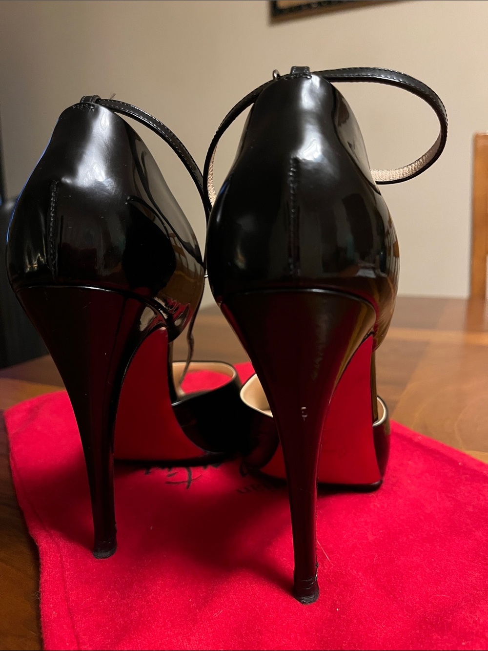 Christian Louboutin Black Patent Leather Peep-Toe Ankle-Strap Stilettos, size 39 - Picture 6 of 16